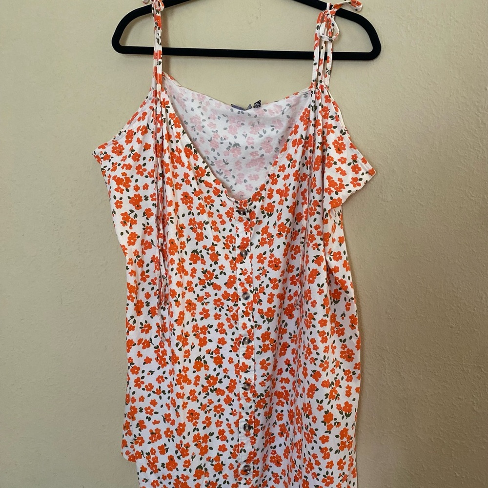 Vibrant Orange and White Floral Button Down Mini Dress